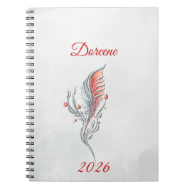 Espiral Caderno de água-forte floral de pena elegante