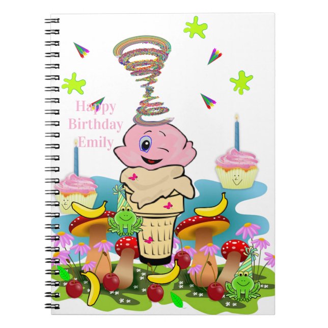 Espiral Caderno de Aniversário Cupcake Rosa (Frente)