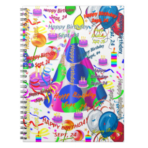 Espiral Caderno de Aniversário de 24 de Setembro Set,