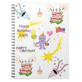 Espiral Caderno de Aniversário do Polvo Cupcake