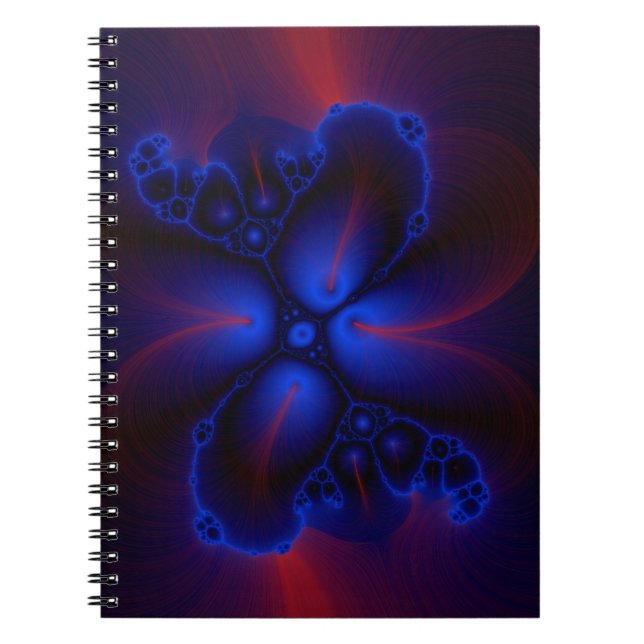 Espiral caderno de arte fractal azul e vermelho (Frente)