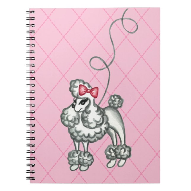 Espiral Caderno de aula de poodle rosa francês retrô (Frente)