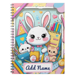 Espiral Caderno de Bunny & Cats Fofo – Nome Editável