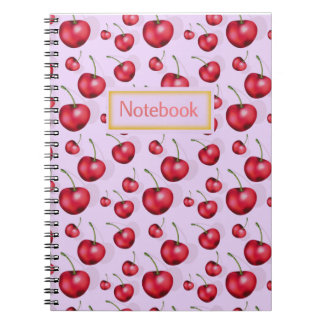 Espiral Caderno de Cereja Rosa Estética Padrão de Fruta Fo
