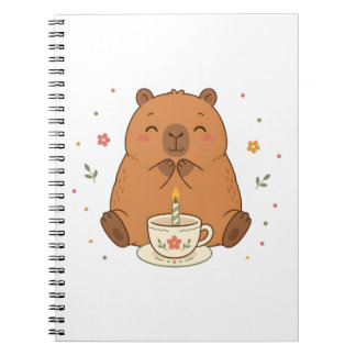 Espiral Caderno de Chá com Vela de Aniversário de Capivara
