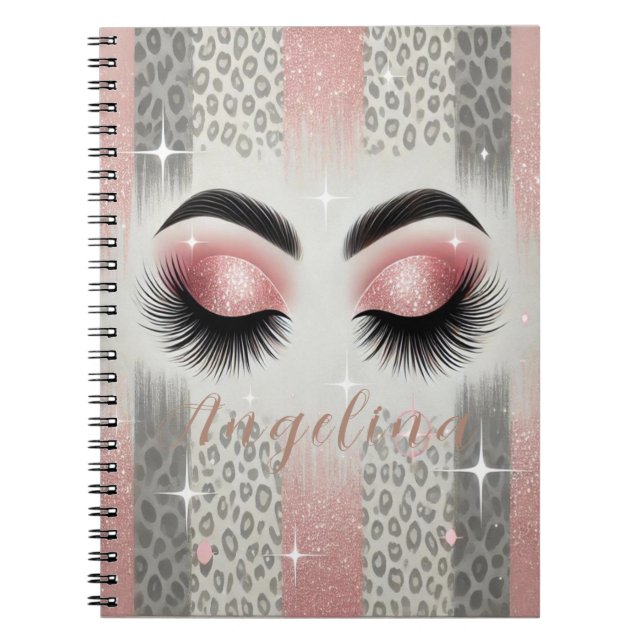 Espiral Caderno de Cílios Brilhantes Rosa (Frente)