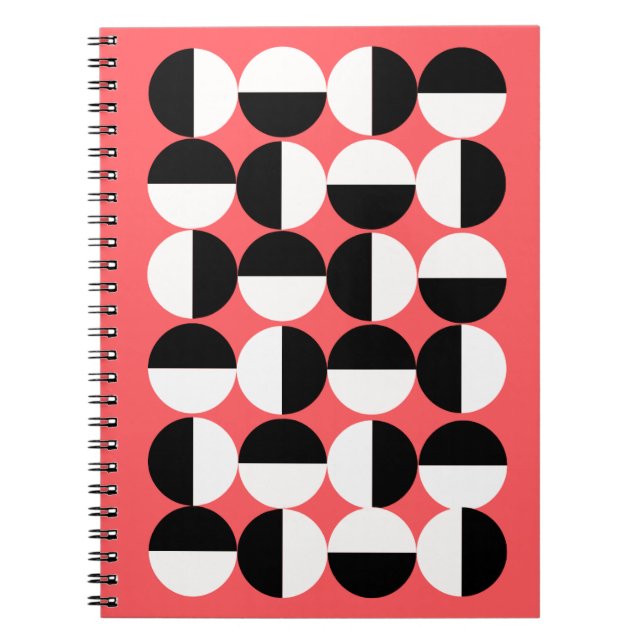 Espiral Caderno de Círculos Geométricos Preto e Branco Mod (Frente)