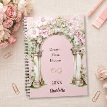Caderno de citações inspiradoras com flores cor-de