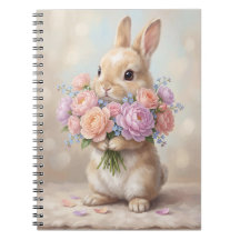 Caderno de Coelhinho em Aquarela Vintage com Buquê