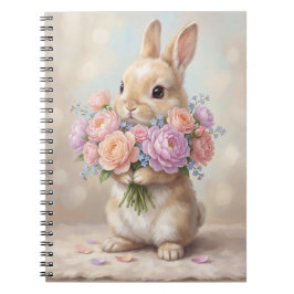 Espiral Caderno de Coelhinho em Aquarela Vintage com Buquê
