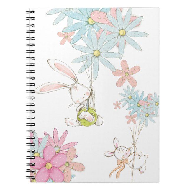 Espiral Caderno de coelhinhos fofos com flores (Frente)