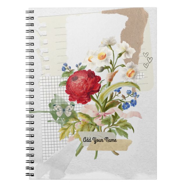 Espiral Caderno de Colagem de Flores Vintage PERSONALIZADO (Frente)
