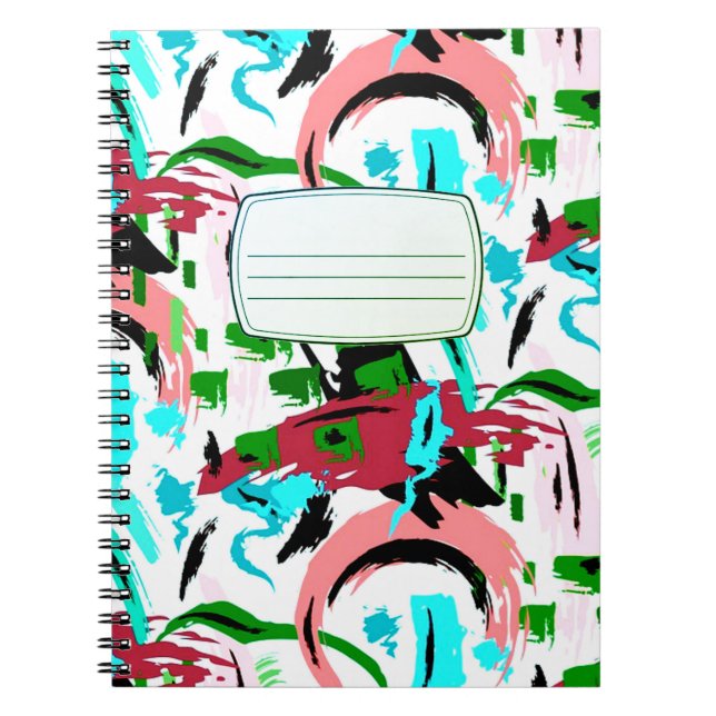 Espiral Caderno de composição abstrata rosa e aqua (Frente)