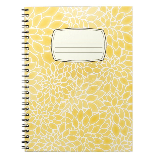 Espiral Caderno de composição de dálias amarelas pastéis (Frente)