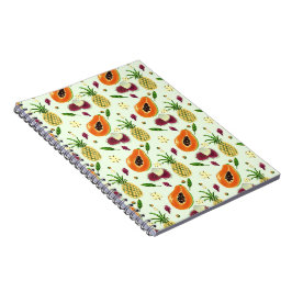 Espiral Caderno de Creme com Padrão de Frutas Tropicais Ha