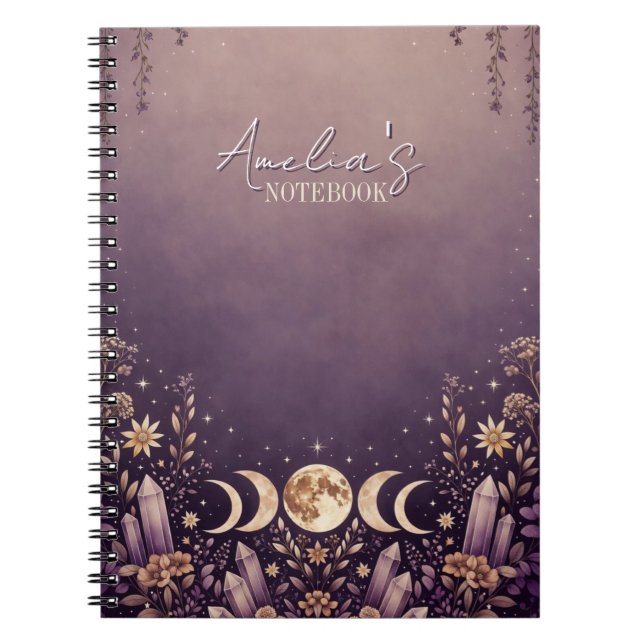 Espiral Caderno de Cristal de Fase Lunar Celestial Roxo (Frente)