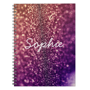 Espiral Caderno de cristal nomeado roxo do brilho de