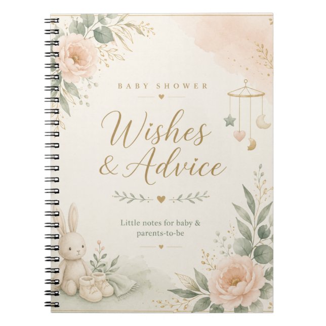 Espiral Caderno de Desejos e Conselhos para Chá de Bebê |  (Frente)