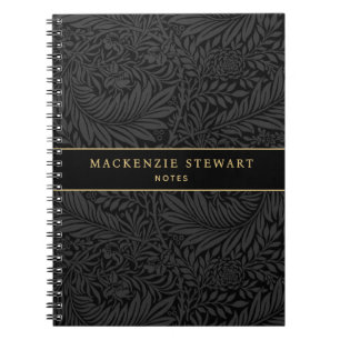 Espiral Caderno de desenho com padrão floral preto elegant
