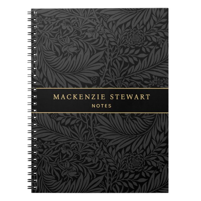 Espiral Caderno de desenho com padrão floral preto elegant (Frente)