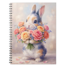 Caderno de design de coelho com flores / caderno e
