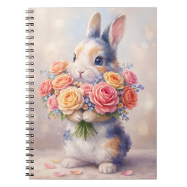 Espiral Caderno de design de coelho com flores / caderno e