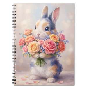 Espiral Caderno de design de coelho com flores / caderno e