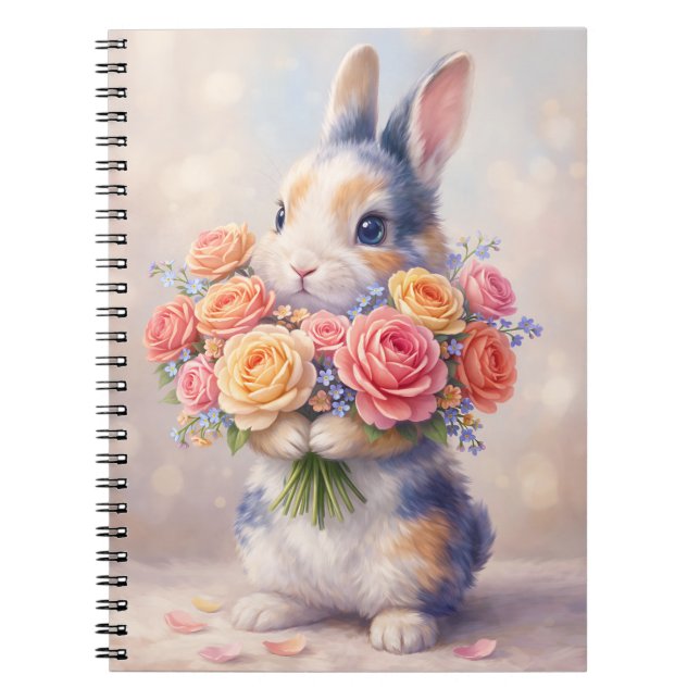 Espiral Caderno de design de coelho com flores / caderno e (Frente)
