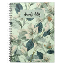 Caderno de Escrita com Padrão de Flor Botânica