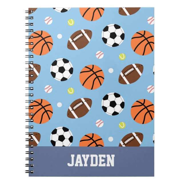 Espiral Caderno de Esportes com Padrão de Bolas (Frente)