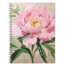 Caderno de Flor de Peônia Rosa Personalizado