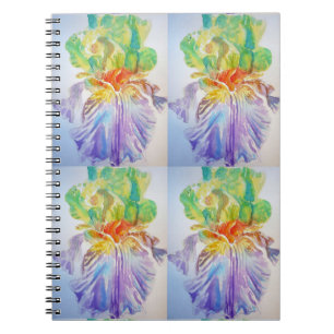 Espiral Caderno de Flores com Padrão de Íris Amarela Roxa