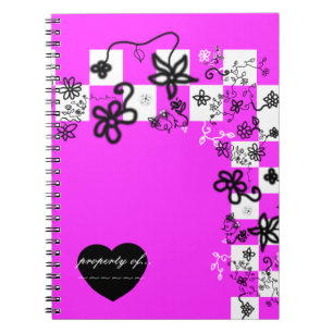 Espiral Caderno de Flores de Grafite e Xadrez