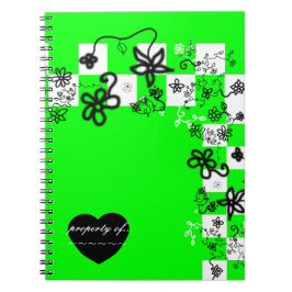 Espiral Caderno de Flores de Grafite e Xadrez