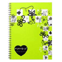 Espiral Caderno de Flores de Grafite e Xadrez