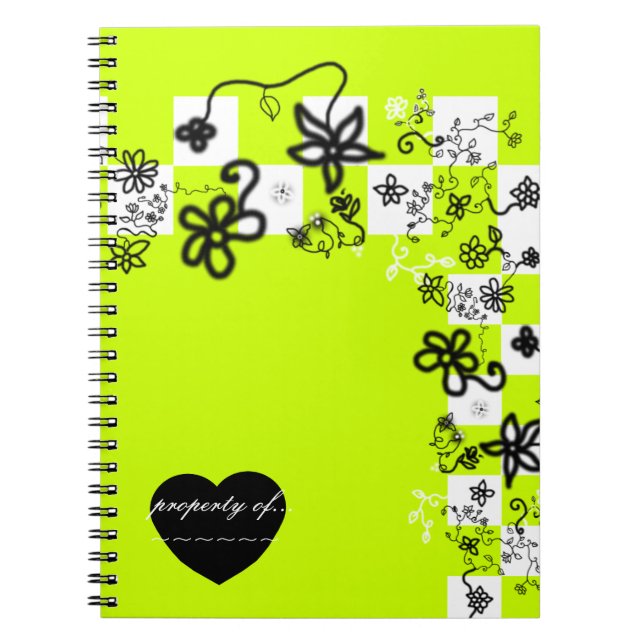 Espiral Caderno de Flores de Grafite e Xadrez (Frente)