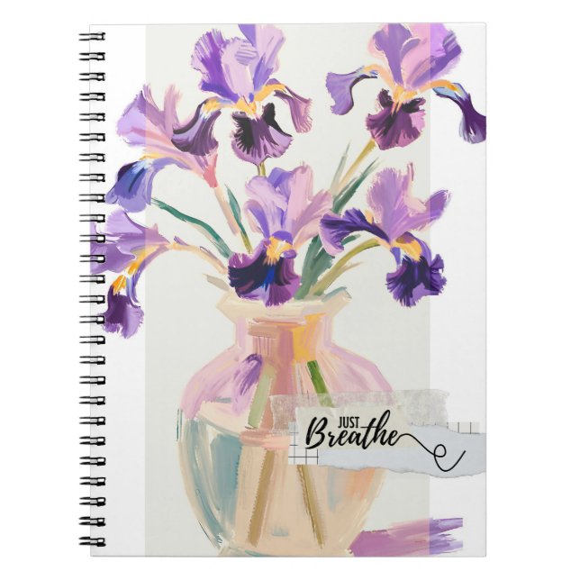 Espiral Caderno de Flores de Íris Roxo "Só Respire" (Frente)