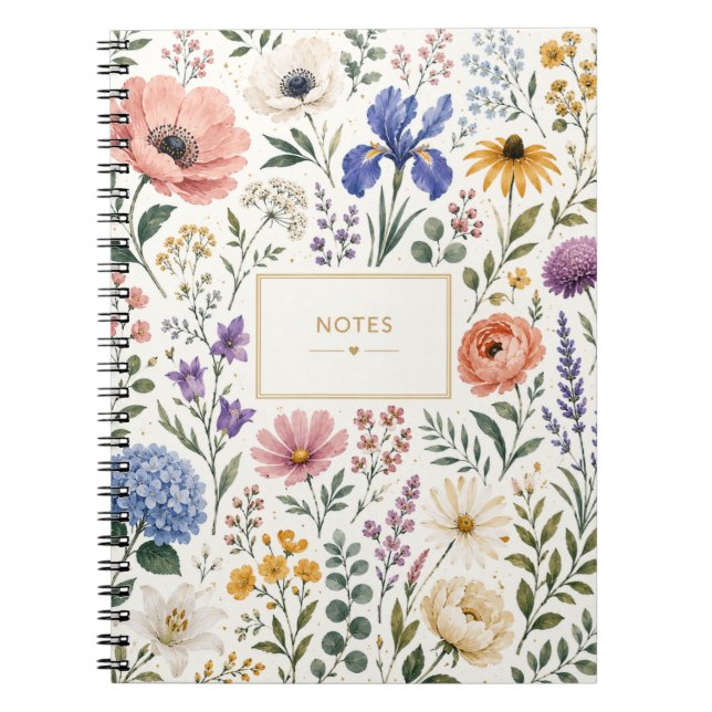 Espiral Caderno de Flores de Jardim de Aquarela (Frente)