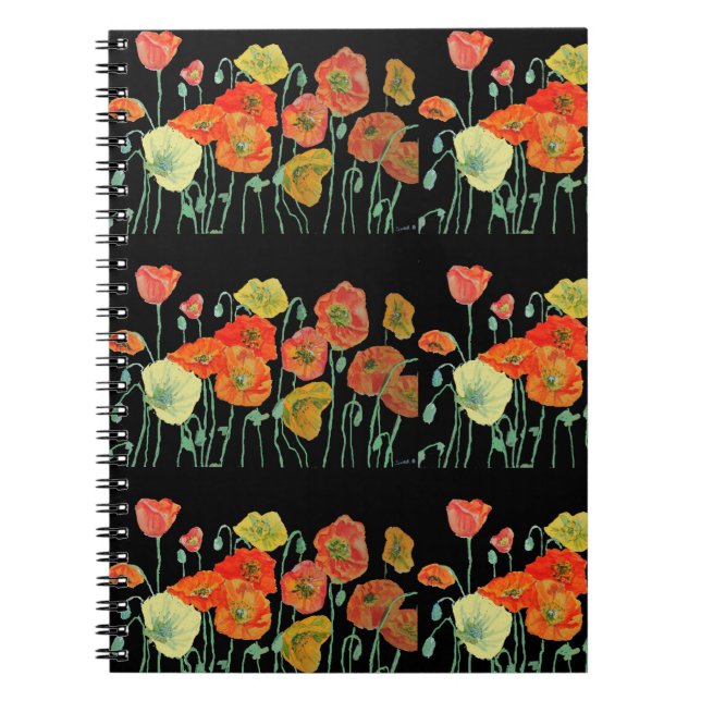 Espiral Caderno de Flores Papoulas Florais Laranja (Frente)