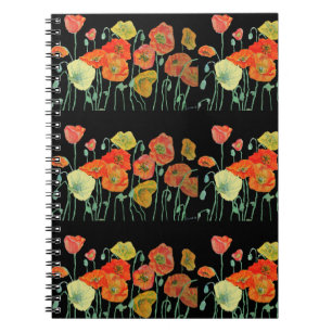 Espiral Caderno de Flores Papoulas Laranja Florais