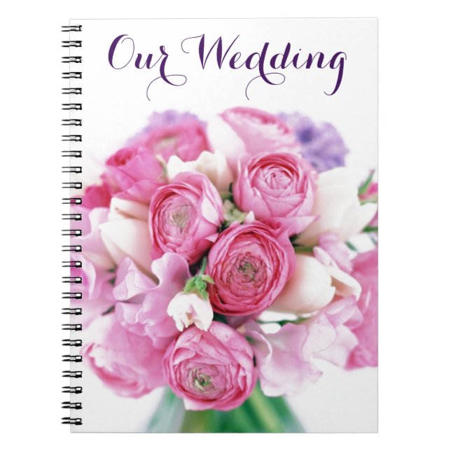 Espiral Caderno de Flores Rosa para o Nosso Casamento (Frente)