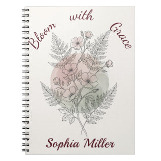 Espiral Caderno de Flores Rosa Pessoalizado Nome Personali