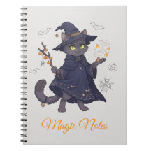 Caderno de Fotos de Halloween do Gato Mágico Fofo
