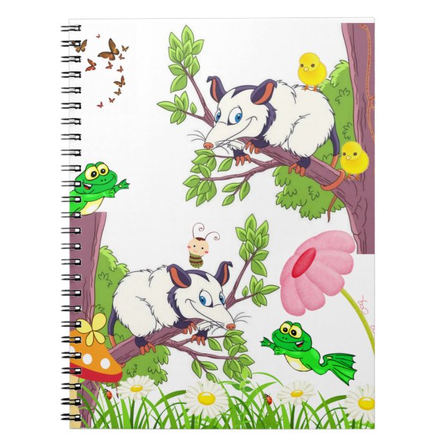 Espiral Caderno de Gambá, Frango, Sapo, Cogumelo, Borbolet (Frente)