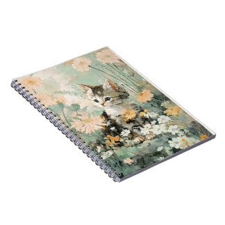 Espiral Caderno de Gatinho Floral Fofo