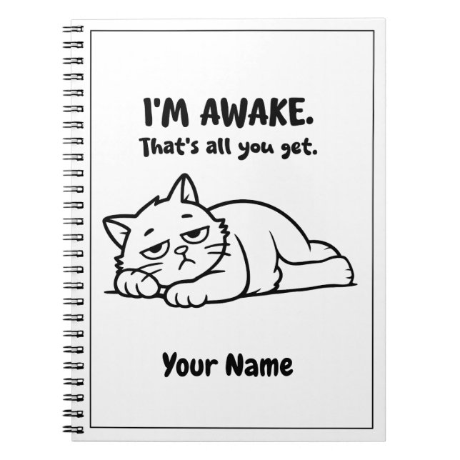 Espiral Caderno de Gato Preguiçoso Engraçado | Design Pers (Frente)