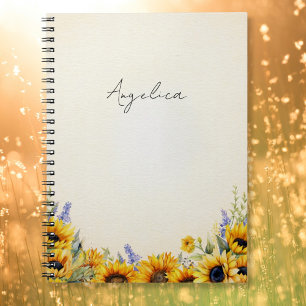 Espiral Caderno de Girassóis Aquarela
