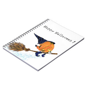 Espiral Caderno de Halloween Bruxa Abóbora Vassoura Voador