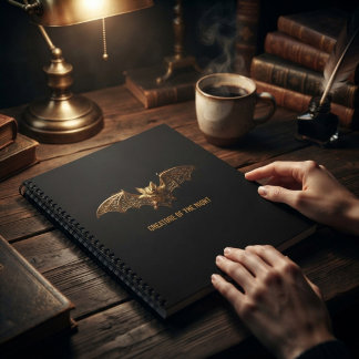 Espiral Caderno de Halloween Gótico Morcego Dourado