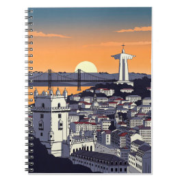 Espiral Caderno de Ilustração do Pôr do Sol de Lisboa – Re